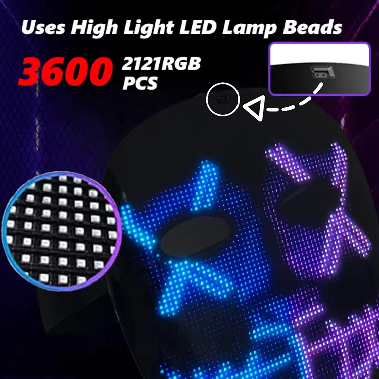 HD Luminous LED Mask with Voice Recognition Gesture Sensing Support Video Animat