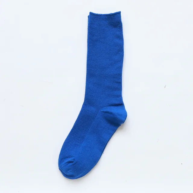CHAOZHU  Japanese Korea High School Girls High Socks Loose Solid Colors Double Needles Knitting Cotton Long Socks Women Royal blue