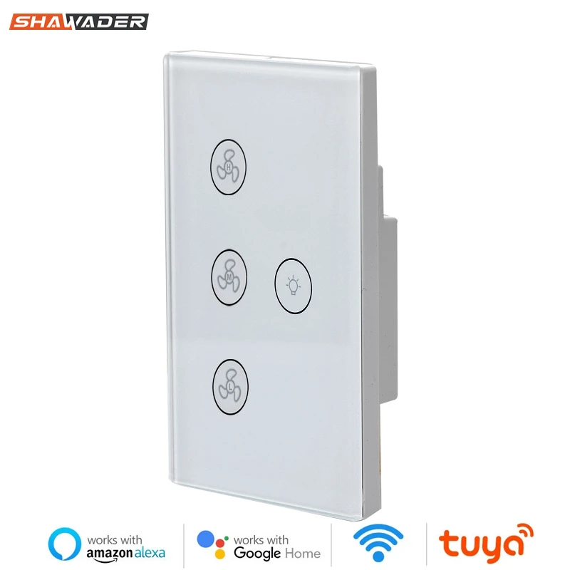 WiFi Smart Light Switches Fan Celling Power Switch Glass Panel Homekit App Timer Speed Remote