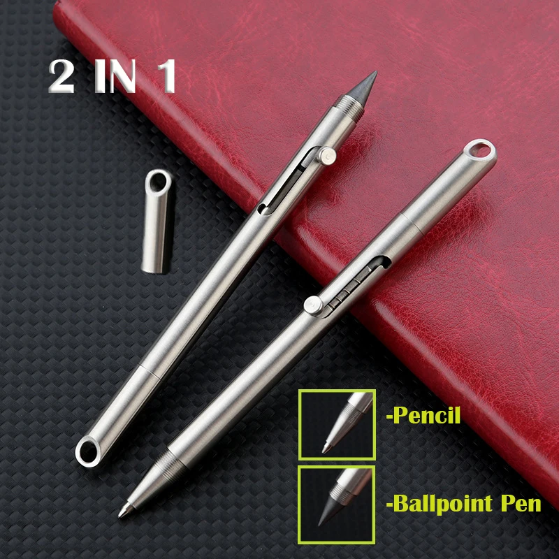 2 IN 1 MINI Ballpoint Pen Stainless Steel Eternal Pencil Erasable ...