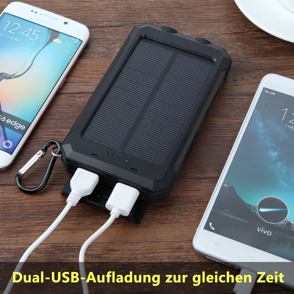 20000mAh Solar Fast Charging Power Bank Portable Battery 2-USB Large Capacity with Mobile Power Supply Flashlight 2
