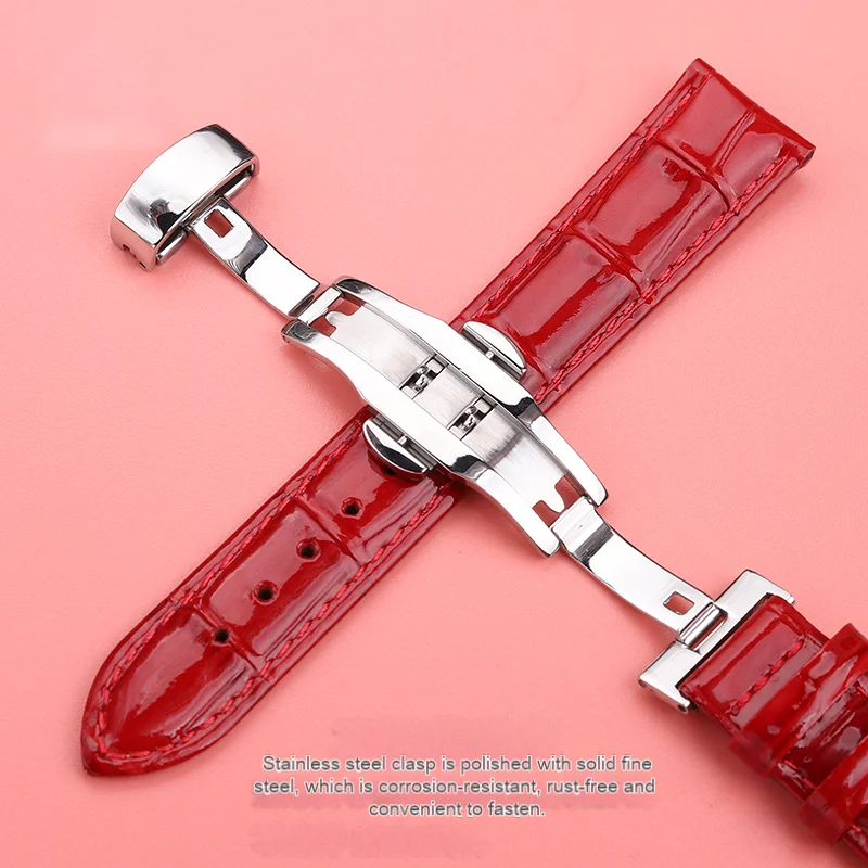 Wine Red Glossy Leather Watch Strap - 18mm Universal Women's Accessory