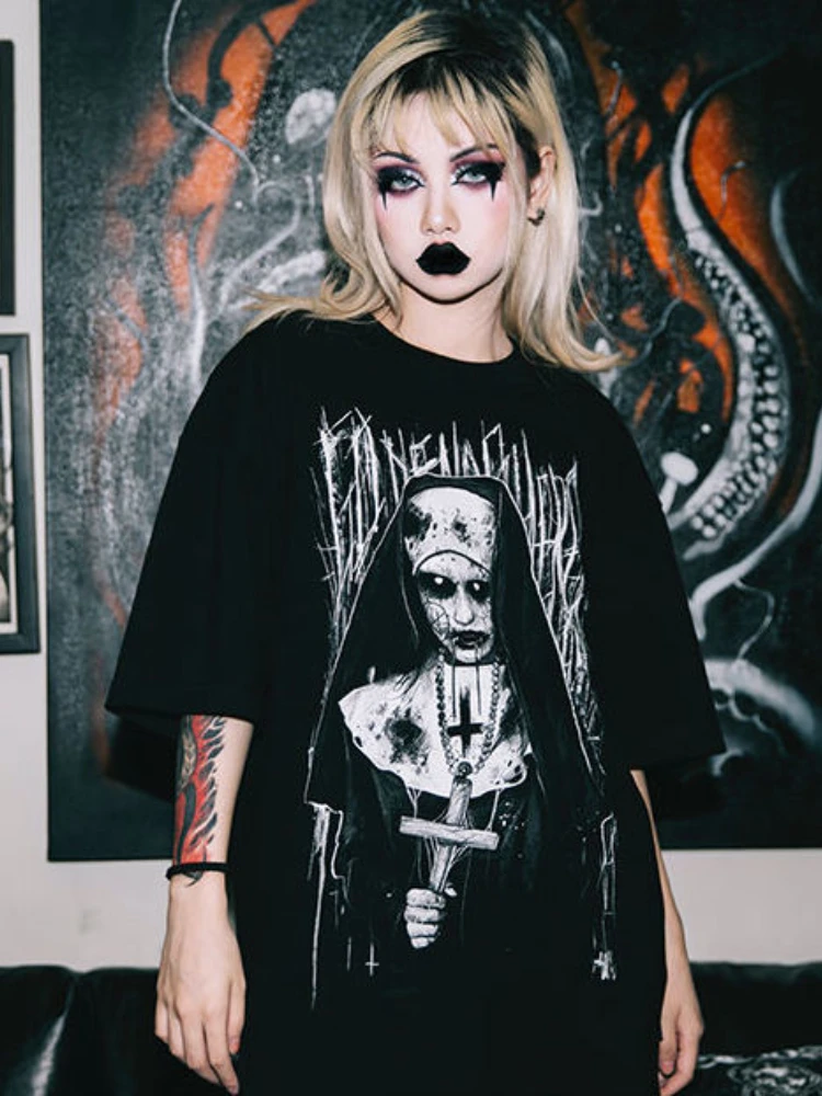 Deeptown Dark Gothic Black Tshirts Women Punk Emo Oversized T Shirts Female Loose Grunge Graphic Print Tee Tops Mall Goth Aliexpress