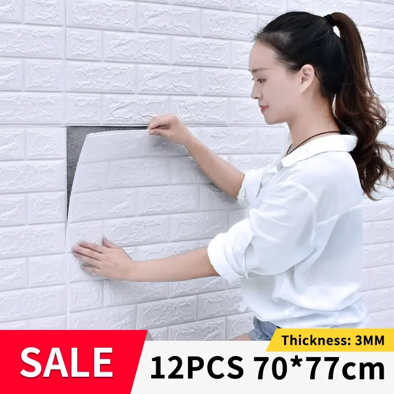 

12PCS 3D Brick Wallpaper Self Adhesive Foam Wall Panel Living Room Brick Stickers Bedroom Kids Room Brick Papers Home Decoration