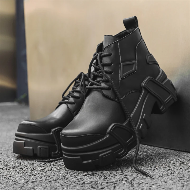 Men Boots 2024 Thick Bottom Mecha Style Brand Comfortable Fashion Boots Leather - 4