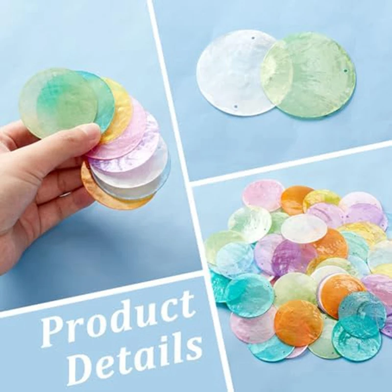2Inch Round Sliced Capiz Shell Disc Sea Shell Coin Bead Connector with 1.5mm Dual Holes for Crafting