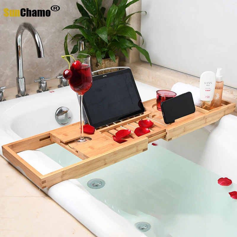 Retractable Bathtub Storage Rack Bath Shelf Bridge Tub Tools Accessories Wine Glass Book Holder Support Bar Alilife Bath Tray