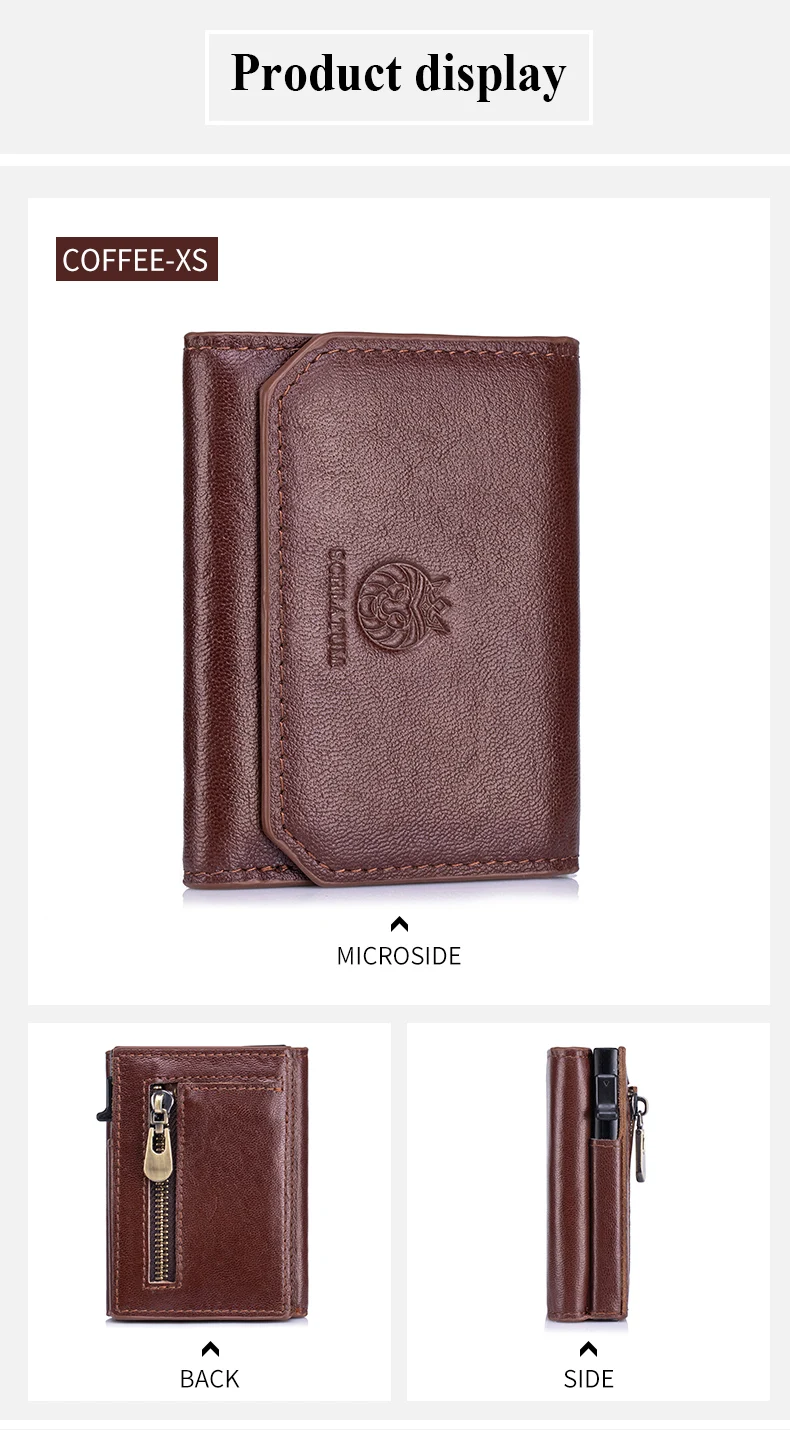 Metall-Kartenhalter Pop-Up-Geldbörse für Herren Echtes Leder Dreifach Gefaltete Geldbörse Smart Minimalistisch RFID-Blockierung Vordertasche – Detail 10