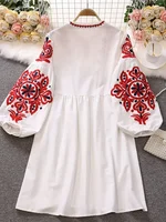 New Spring Autumn Women's Retro Ethnic Embroidered Dress Lantern Sleeves Bohemian Holiday Dress Women Tops GD678 - Image 4