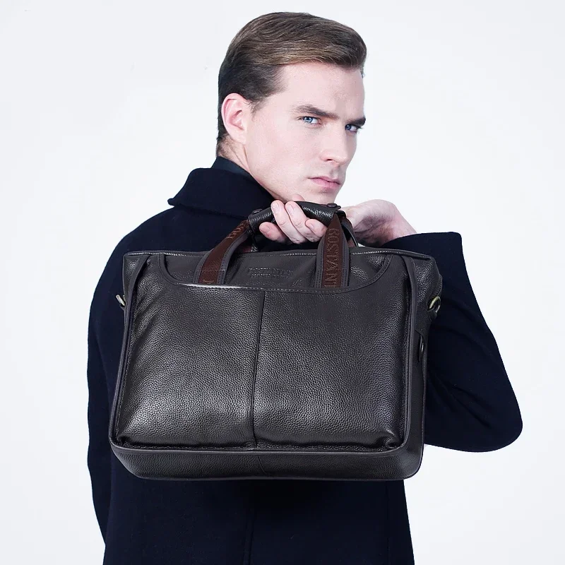 Men's Genuine Leather Cowhide Handbag Messenger Shoulder Tote Briefcase Laptop BAG Purse 14"