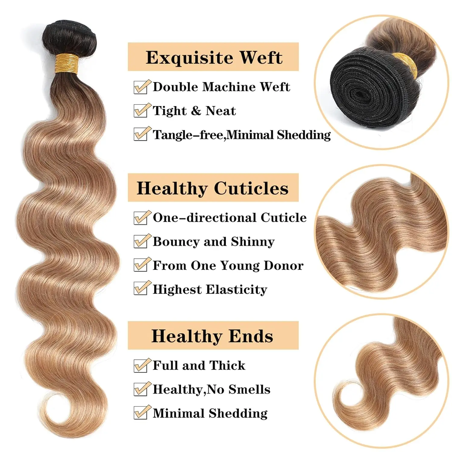 12A Honey Blonde Body Wave Human Hair Bundles Ombre Colored 1 3 4 Brazilian Human Hair Weaving Extensions 100% Remy Bundles Deal 3