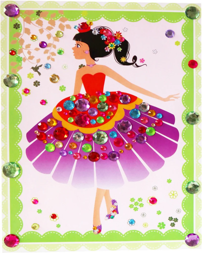 1pcs DIY Colorful Crystal Diamond Stickers Painting Princess Children Handicrafts Girl Learning Education Toys Random Style