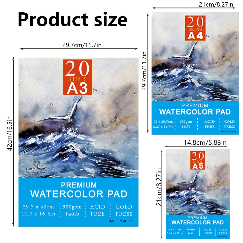 Watercolor Paper A3/A4/A5 300gsm - Professional Artists Water Colour Pad with 20 Sheets - Art Paper for Mixed Media Drawing 2