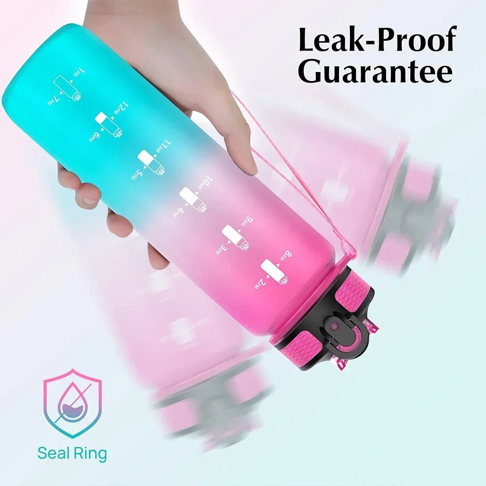 1L Gradient Color Motivational Sports Water Bottle Time Marker Water Bottle Straw Office Exercise Gym Outdoor sports water bottle,sports bottle,water bottle