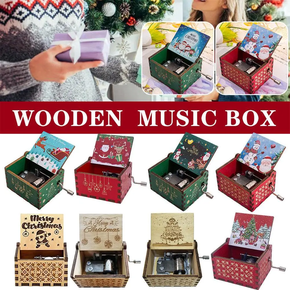 Merry Christmas Music Box Anime Theme Wooden Hand Cranked Musical Box Children New Year Birthday Gift