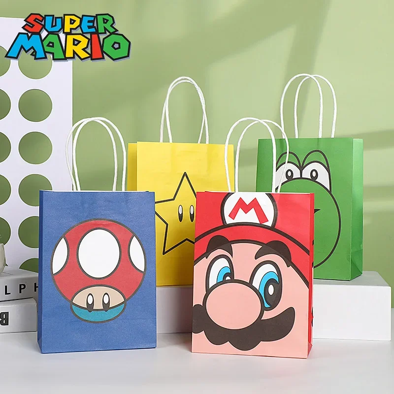 Super Mario Bros torby na prezenty z kreskówek z papieru Kraft Anime pakcowanie cukierków podręczna torba materiały urodzinowe dla dzieci