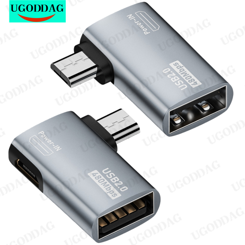 OTG Cable Adapter 4K 90 Degree Left / Right Angle Powered Micro USB To USB OTG Adapter For TV Tablet Fire TV Stick 4K