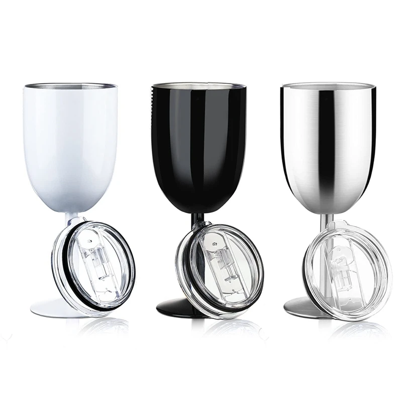 

Stemmed Stainless Steel Wine Glasses With Lid Double Wall Insulated Wine Tumbler Unbreakable Goblets Wine Glasses 10Oz