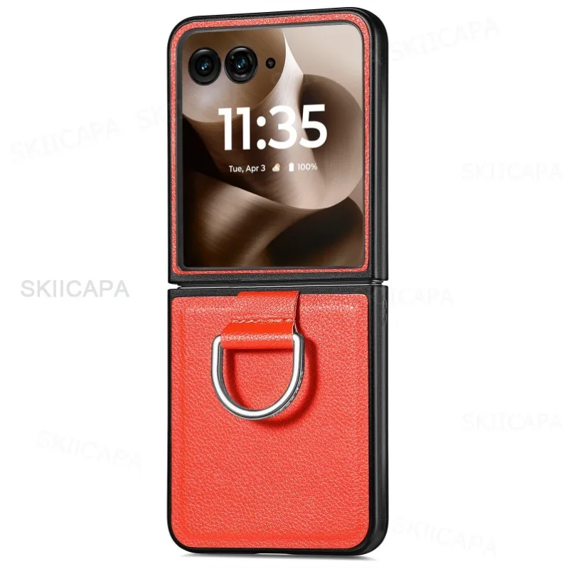 Lychee Leather Ring Holder Case with Shockproof Protection