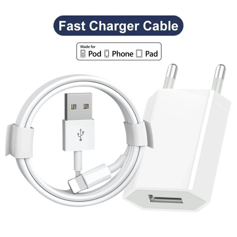 Original EU USB Wall Charger USB Data For iPhone 14 13 12 11 Pro Mini 8 Plus XR X XS SE Charging Data Cable