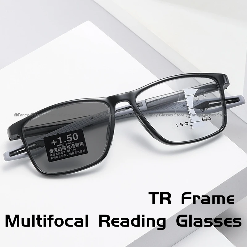 

Модные фотохромные очки для мужчин и женщин, модные спортивные очки TR90, винтажные многофокальные очки для чтения с изменением цвета + 1,0 + 4,0