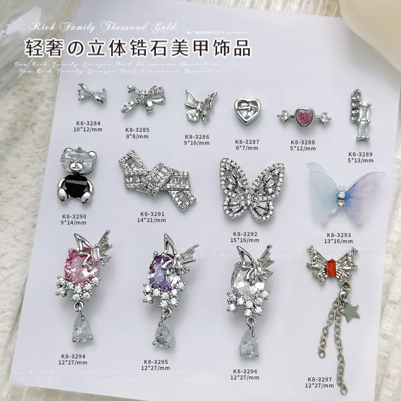 

New 5pcs Luxury Nail Charms Metal Sparkle Nail Art Heart Butterfly Nail Zircon Rhinestones Designer Charms Jewelry For Nails