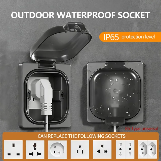 IP65 Waterproof Outdoor Socket, 16A High Power Wall Plate, 250V US/Thai Style 10A Receptacle, Bathroom & Weatherproof Electrical 1