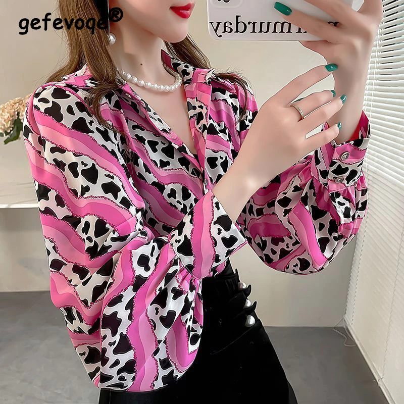 

Women Vintage Floral Print Oversized Streetwear Shirts Spring Autumn Trend Lapel Long Sleeve Blouses Elegant Chic Y2K Tops Blusa