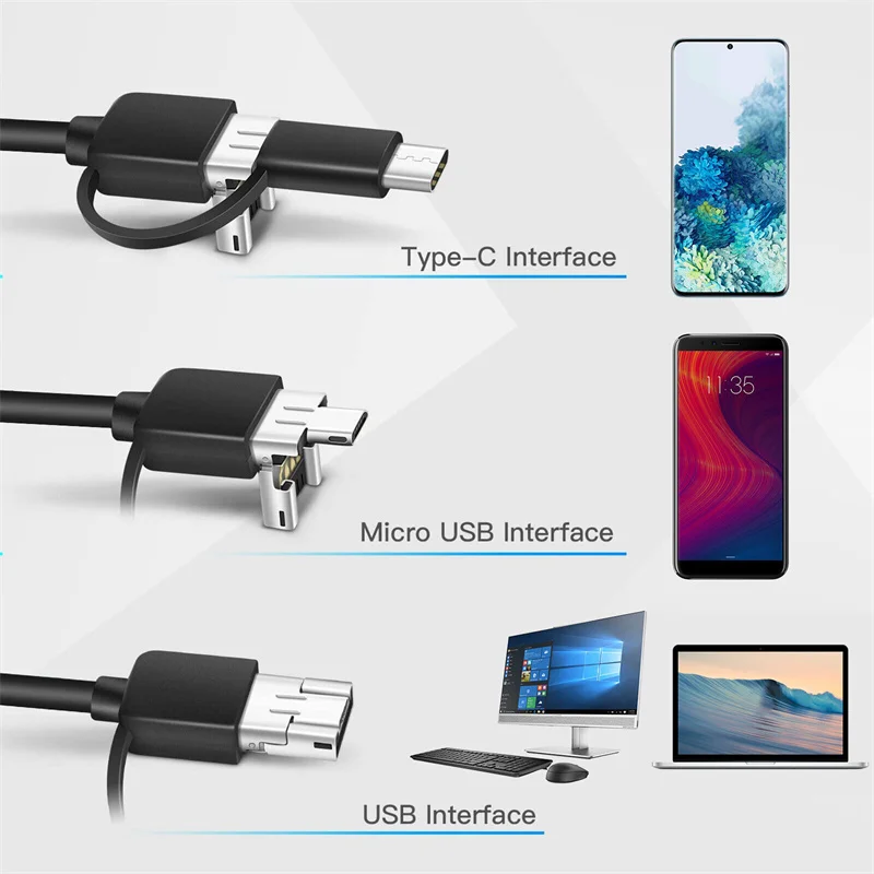 5.5MM 안드로이드 내시경 카메라 3 IN1 마이크로 USB 타입 C 내시경 미니 카메라 방수 LED 자동차 검사 카메라 (화웨이 PC용)