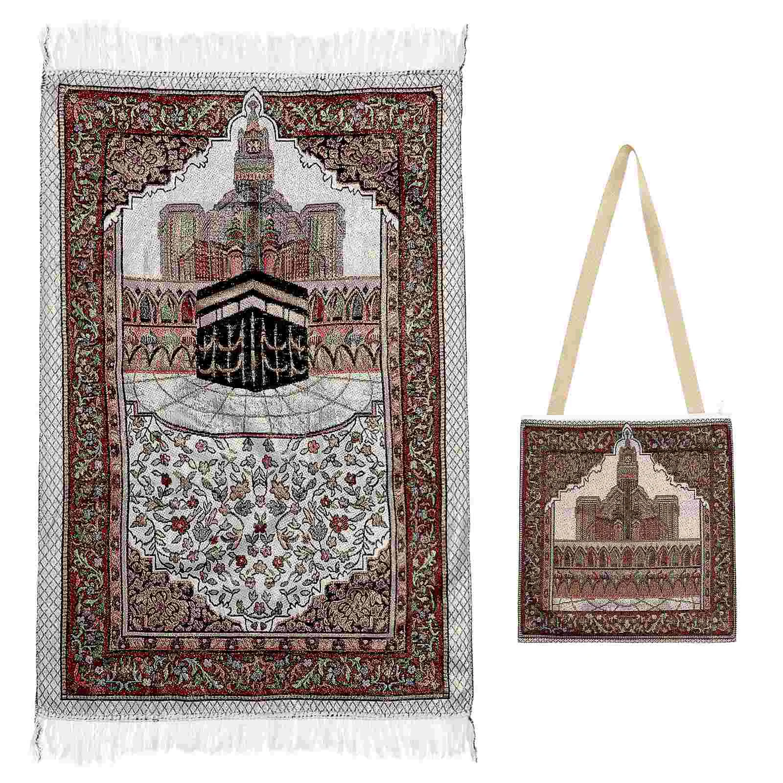 

CLISPEED Muslim Prayer Rug with Carrying Bag Portable Tassel Prayer Carpet