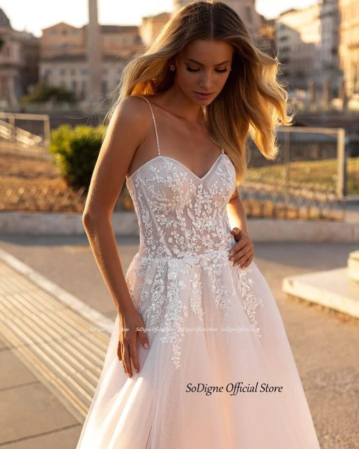 SoDigne A-line Appliques Wedding Dresses Sweetheart Sleeveless Tulle Bride Gowns Split Long Women Bridal Dress robe de mariée 13