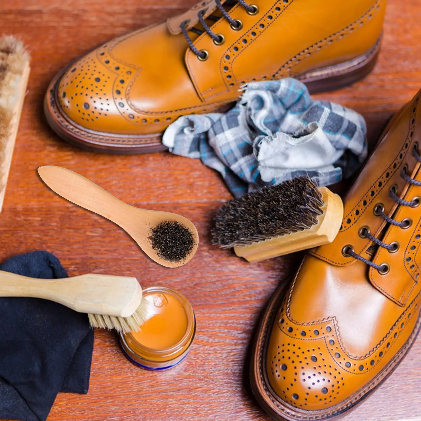 Horse Hair Brush Shoe Polish Kit Polishing Brushes Shoes Boot Shine Scrubber for 5