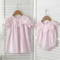 Pink Lace Embroidery Baby Girl Petal Collar Romper Elegant Princess Birthday Party Dress 2025 Summer Infant Clothes Sister Look 1