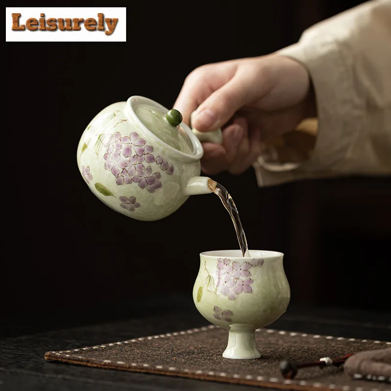 160ml Hand-painted Hydrangea Side Handle Teapot Ancient Tea Infuser Pot Tea Soaking Kettle With Ball Hole Tea Ceremony gifts