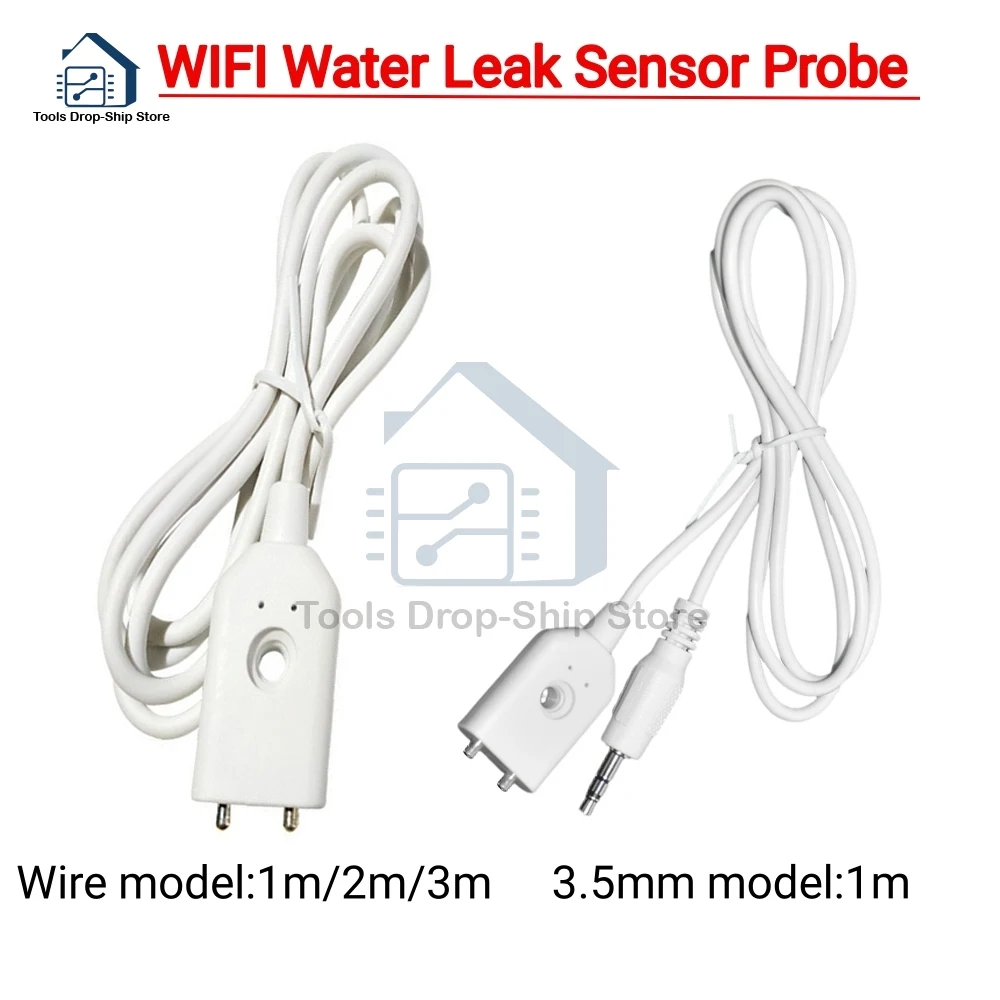 3.5mm/Wired Type Water Leakage Alarm Detector Water Sensor WIFI Electronic Leak Detector Cable 1m 2m 3m for House Warehouse