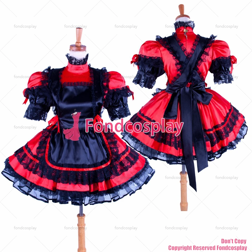 

Одежда для взрослых fondcosplay, сексуальная, с крестом, с замком, Красное Атласное Платье, Униформа, черный фартук, CD/TV[G1588]