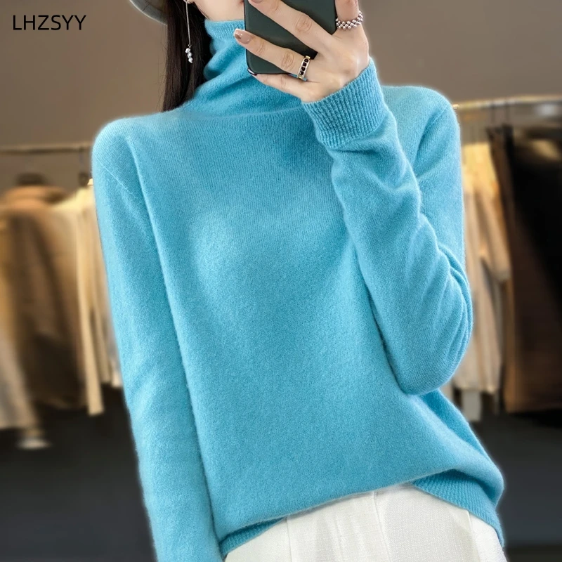 

LHZSYY First-line Ready-To-Wear Pile Collar 100%Pure Woolen Sweater Ladies Loose Pullover Autumn Winter Warm Cashmere Blouse Top