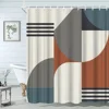 Mid Century Shower Curtain Black Gray Tan Abstract Sun Geometric Neutral Rustic Modern Arch Fabric Bathroom Decor Set Hooks 3