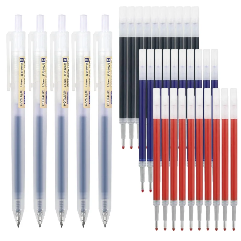 Retractable Gel Pens Press 0.5mm Bullet Point Black/Blue/Red Ink Student Ballpoint Quick Drying Push Examination Office Signing creality 3d capricorn bowden ptfe tubing xs serie blue 1m tube quick fitting 1pcs pneumatic fitting push 1 75mm filament