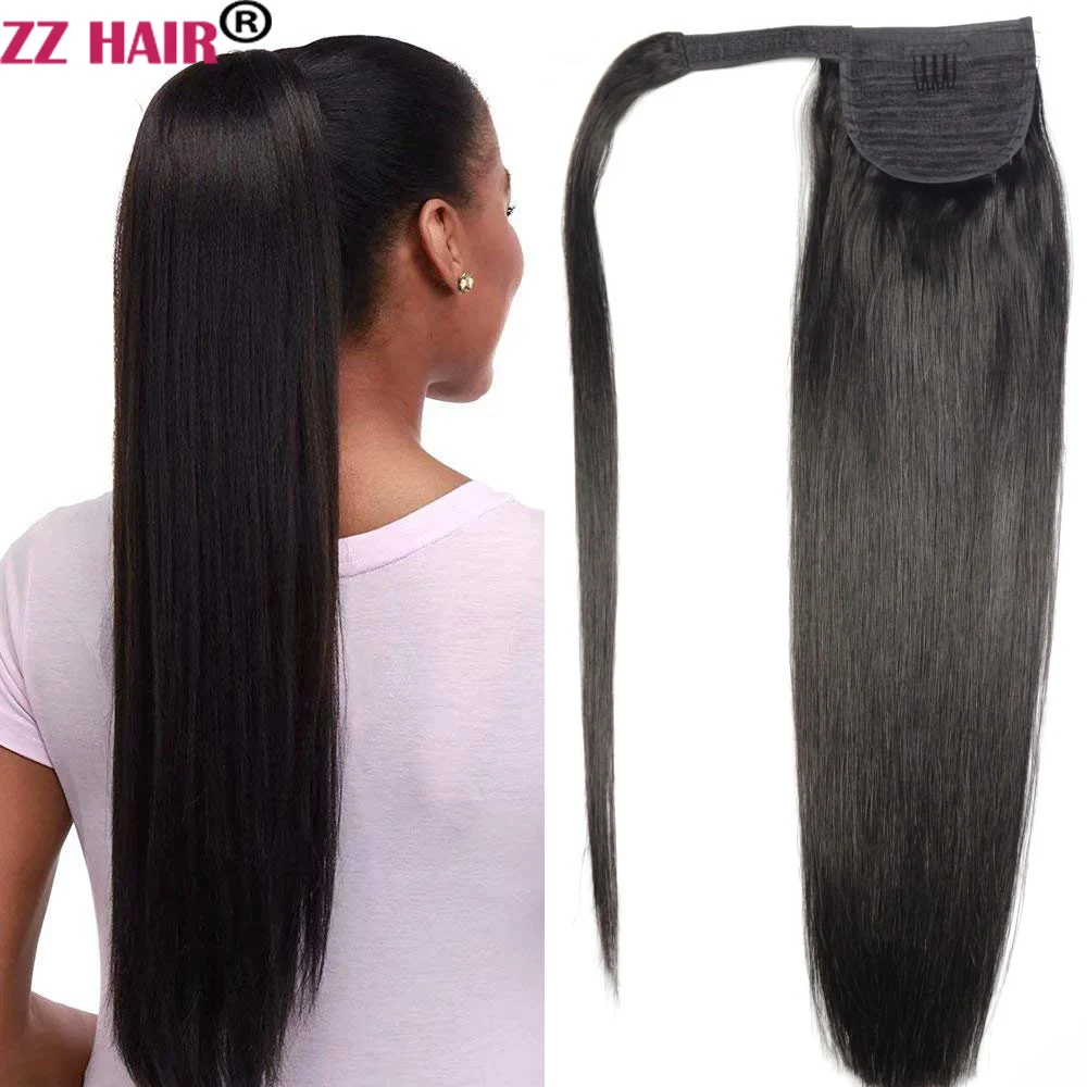 

ZZHAIR 100% Human Remy Hair Extensions 16"-20" Magic Wrap Ponytail 100g Horsetail Natural Brazilian Straight