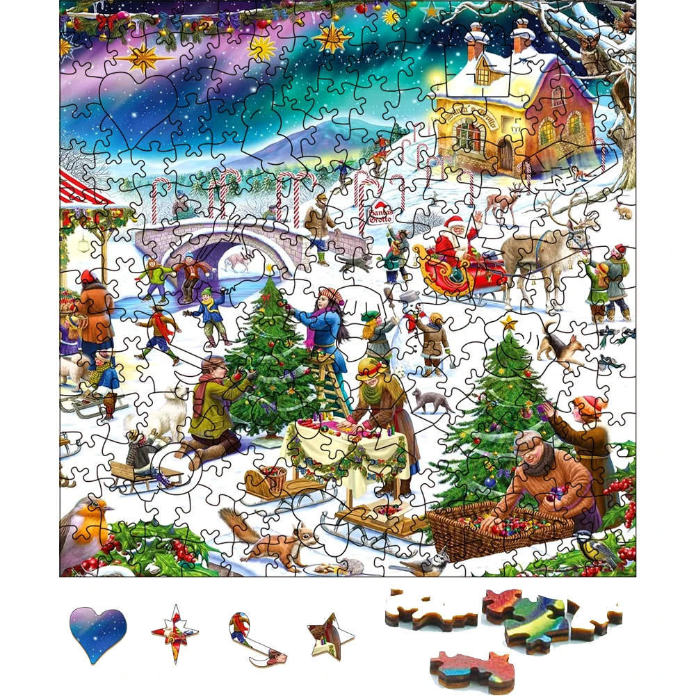 Wooden Lively Christmas Market Jigsaw Puzzle For Christmas Gifts Wood Puzzles Board Game Wood Winter Puzzle Toys For Birthday