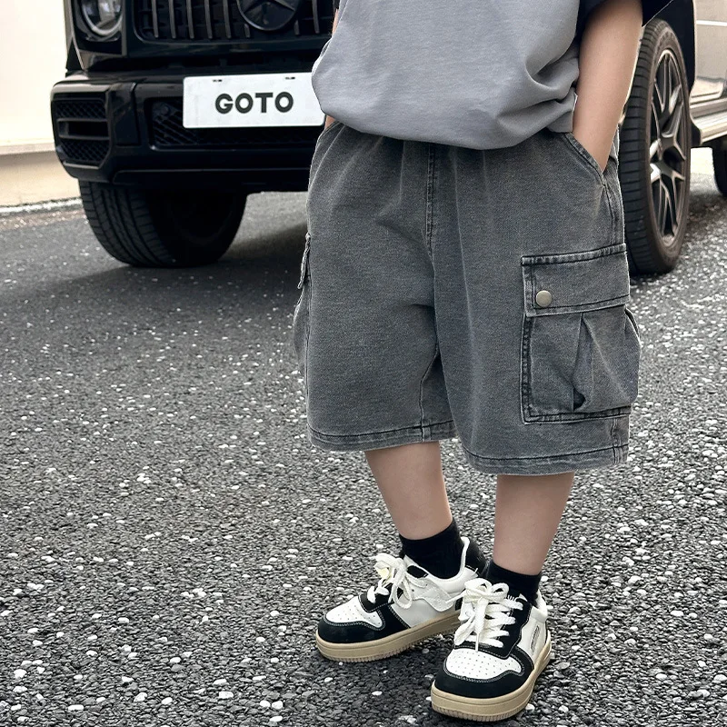 

Boys Clothing Handsome Casual Cargo Denim Shorts 2024 Summer New Children Clothing Kids Korean Style Fashion Cool Thin Pants