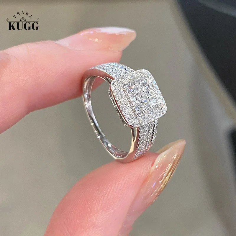 

KUGG 18K White Gold Rings Romantic Starry Sky Design 0.60carat Real Natural Diamond Engagement Ring for Women Wedding Jewelry