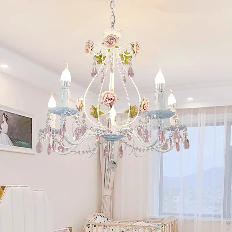 Romantic Rose Crystal Chandeliers Princess Room Girl Bedroom Decor Lamp ...