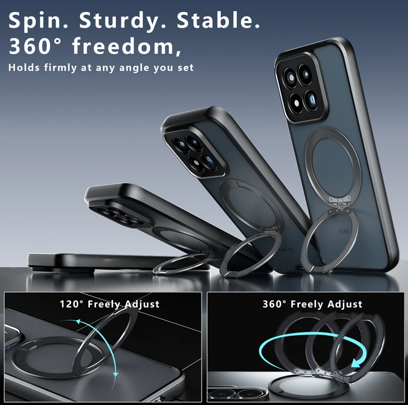 Enhanced Magnetic Shockproof Matte Phone Case with Rotating Ring Bracket – ELVEV Design