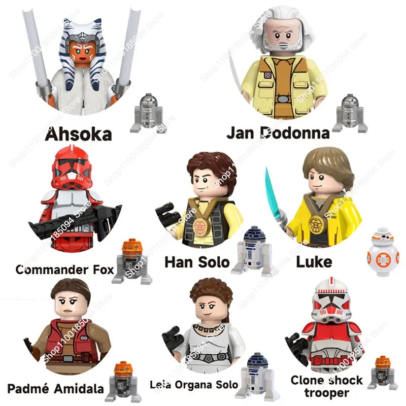 Hot Toys New Building Blocks Ahsoka Hansolo Luke Jan Dodonna Padme Amidala Leia Oagana Solo Star Bricks Action Figures Wars Toys