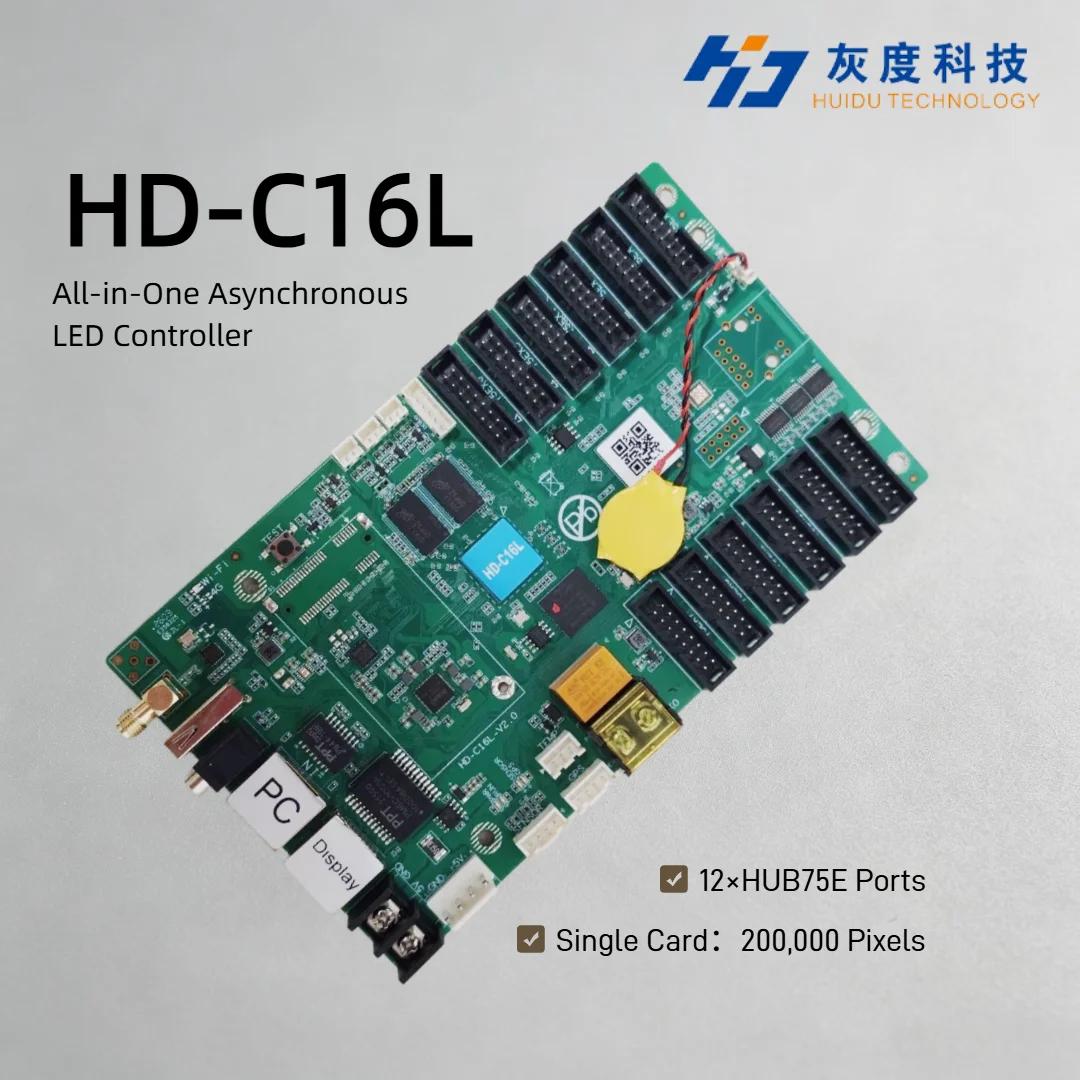 Huidu HD-C16L 비동기 제어 시스템(12개 HUB75E 인터페이스 포함) 풀컬러 LED 디스플레이용 LED 멀티미디어 재생 카드