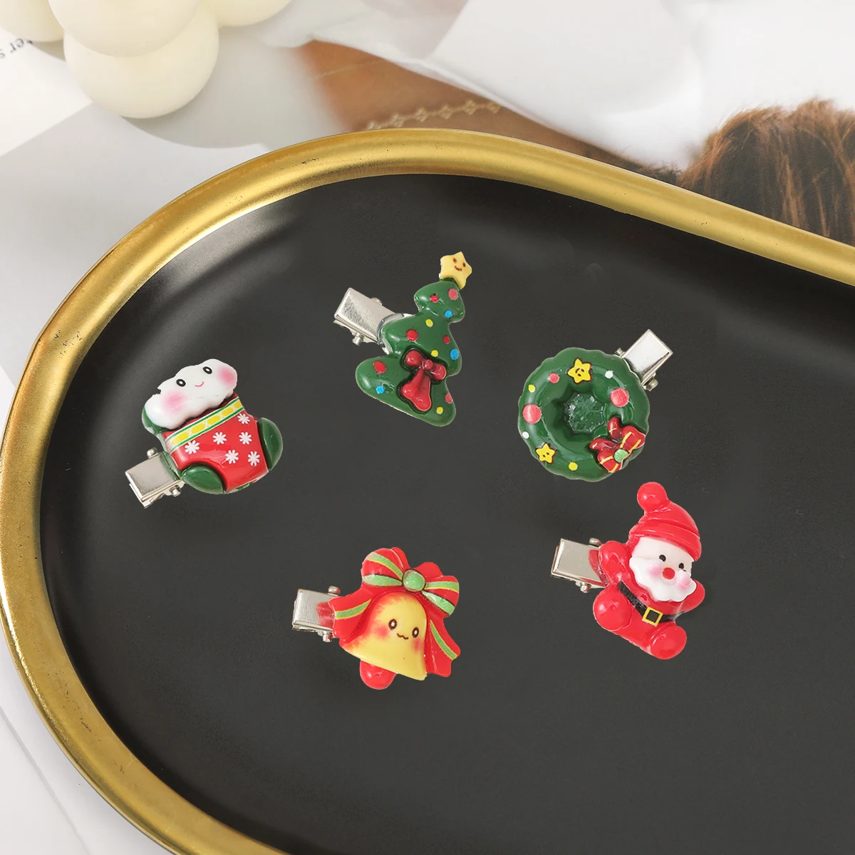 5pcs/set Santa Claus Hair Clips Elk Christmas Decorations Hairpin Girls Cute Christmas Gift Hairpins Hair Accessories