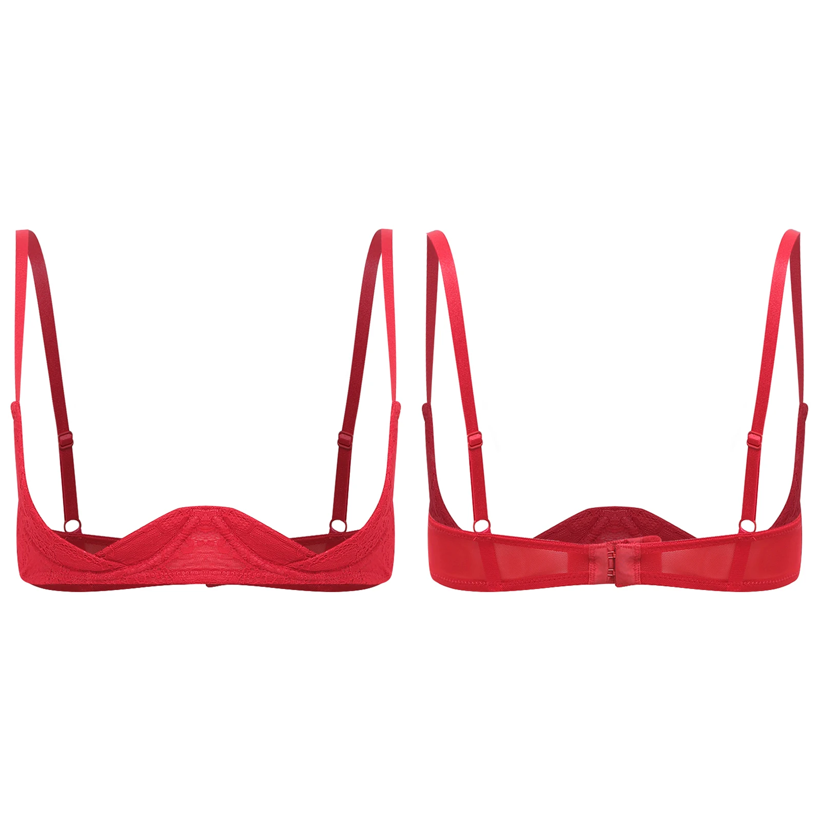 Womens Floral Lace 1/4 Cup Bra Adjustable Spaghetti Straps Push Up Underwired Shelf Bra Lingerie Brassiere Balconette Bras