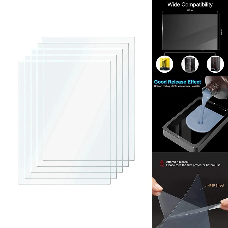 5 Pezzi Nfep(Fep 2.0) Pellicole Per Photon M3 Max, M3 Premium, Elegoo Jupiter(6K), Saturn 2 Stampanti In Resina Accessori 380X260X0.15Mm